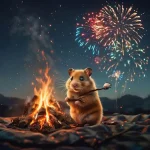 HAMSTER ENJOYING BONFIRE AND FIREWORKS NIGHT.webp